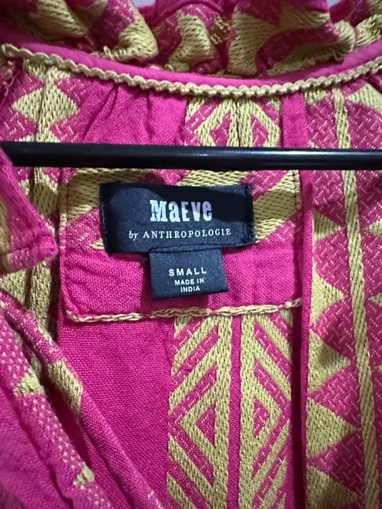 Anthropologie Maeve Pink and Yellow Geometric Tunic Top - Picture 3 of 5